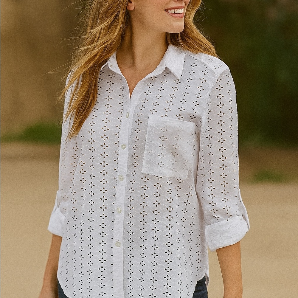 Elegant White Eyelet Blouse